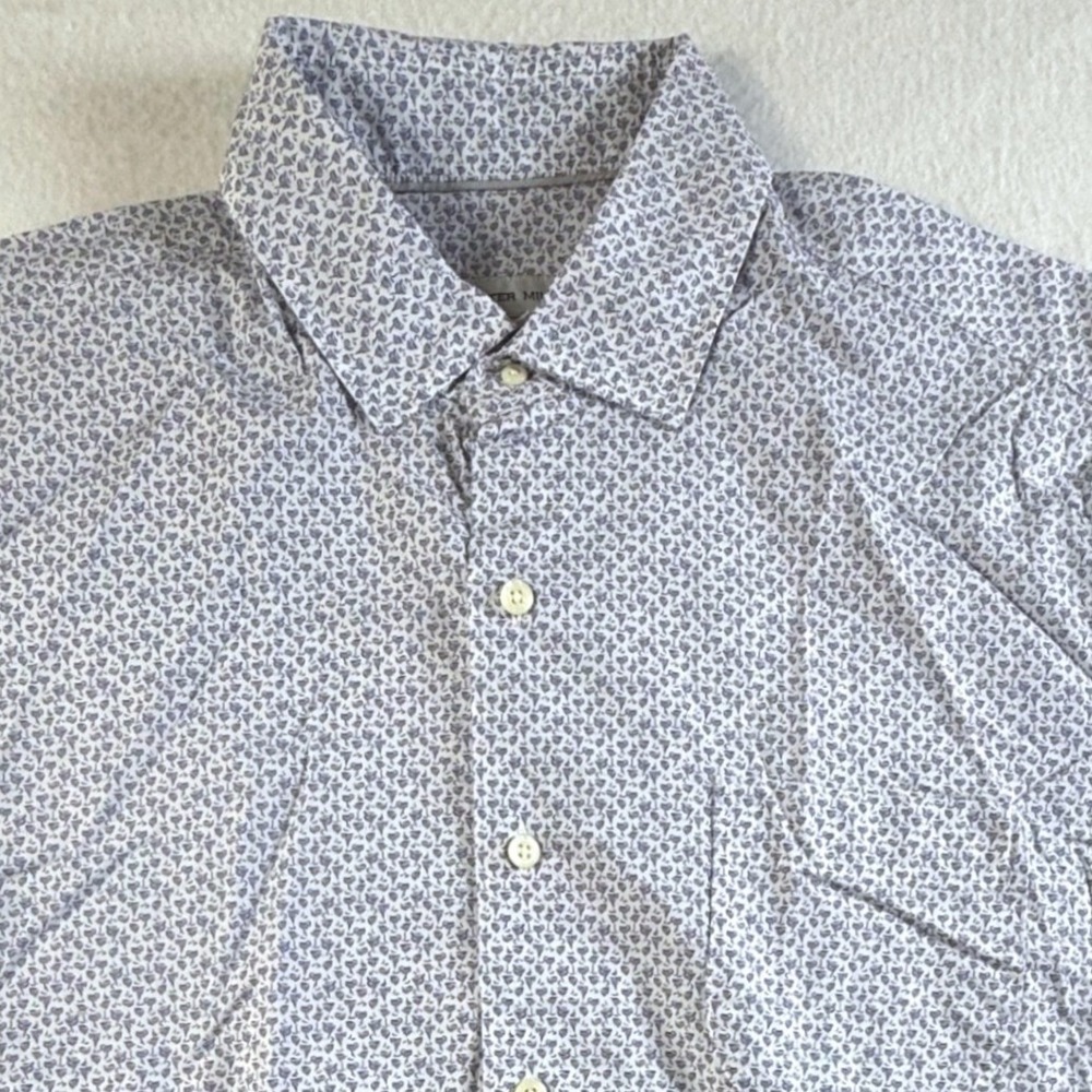 Peter Millar Button Down Mens Large Martiniβ Glass Print AOP Blue